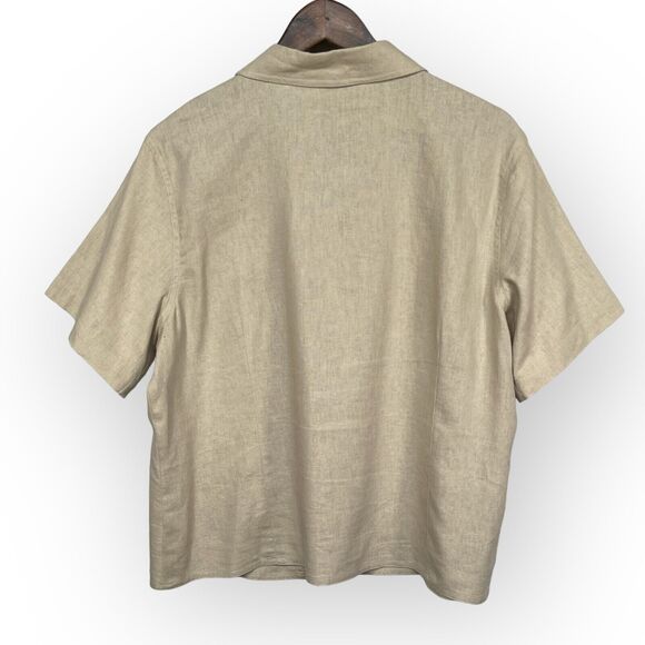 Coldwater Creek Top Women Size 1X Beige Pocket Collared Linen Rayon Camp - Picture 7 of 10